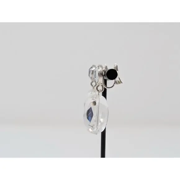 Robert Rose Necklace Earrings Set Clear Silver Tone Acrylic Multi Strand Clip On - Picture 12 of 13